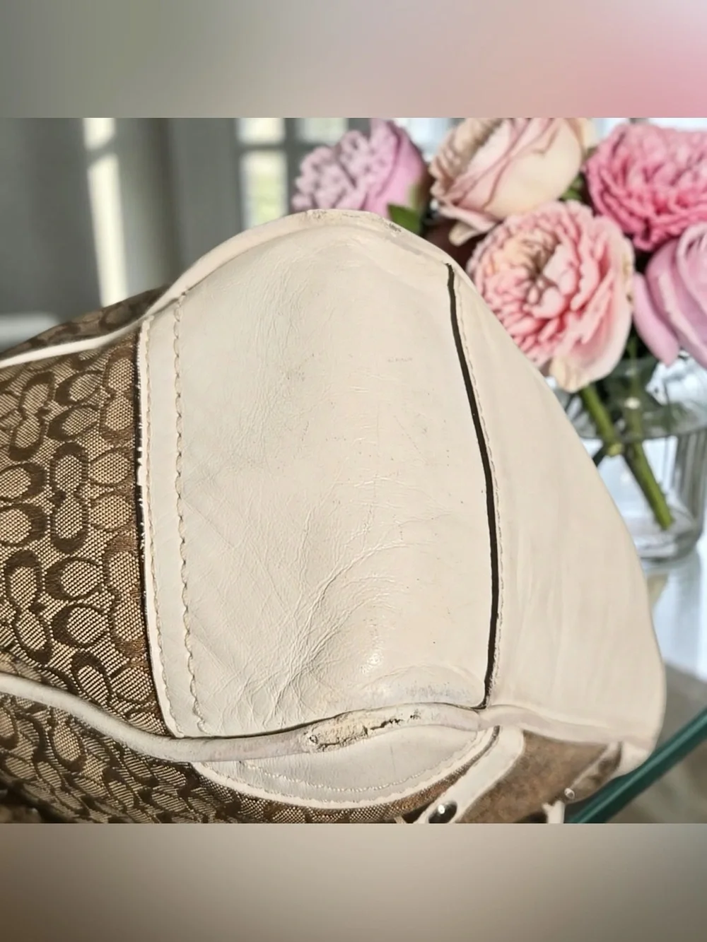 Coach 2007 Khaki and Chalk Signature Canvas Tote with Leather Trim - Picture 10 of 14